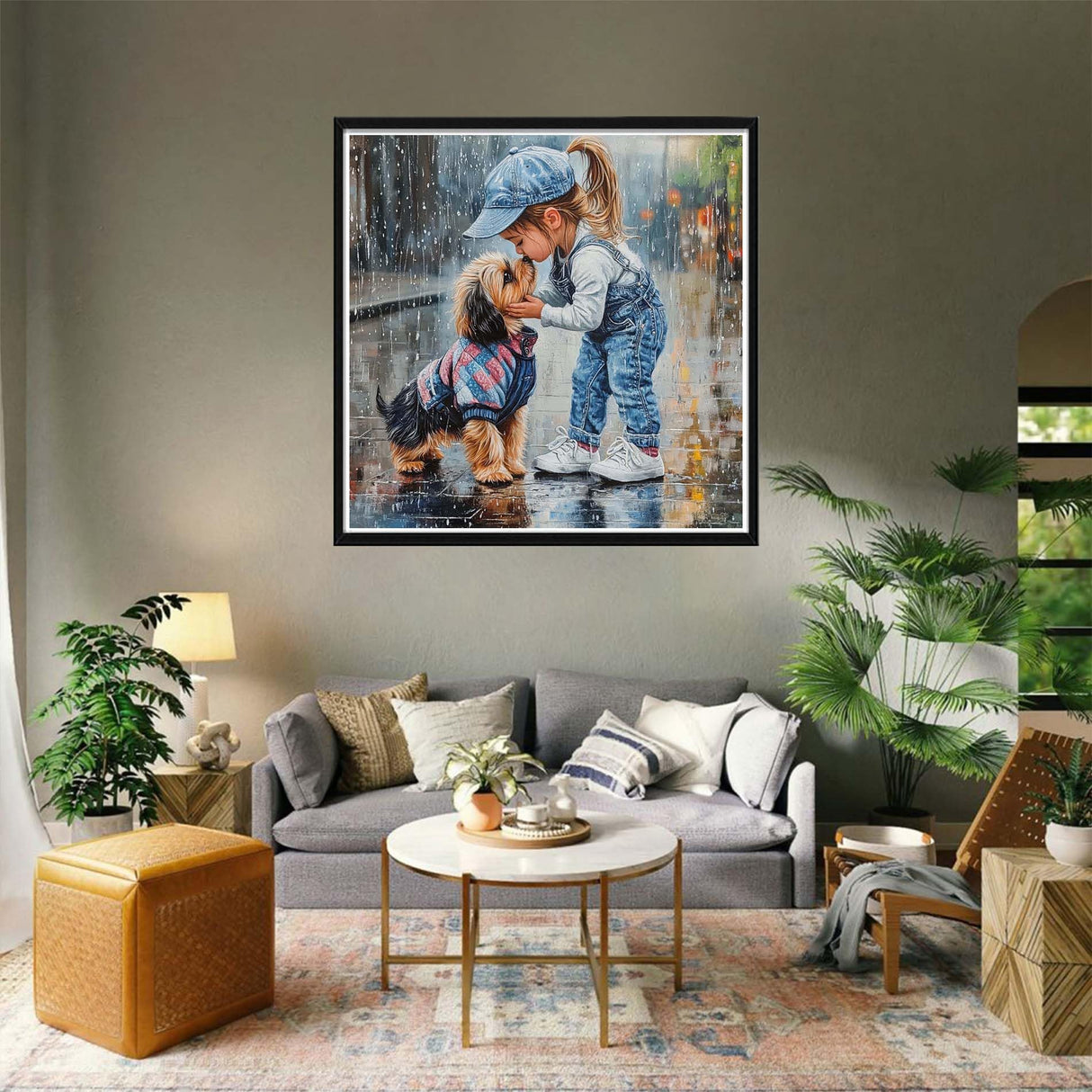 VAIIEYO 5D DIY Diamond Art Kits for Adults Dog, Diamond Art Girl Kiss, Diamond Painting Kits Full Drill Round Rhinestone Craft Canvas for Home Wall Decor Gift 14x14 inch VAIIEYO