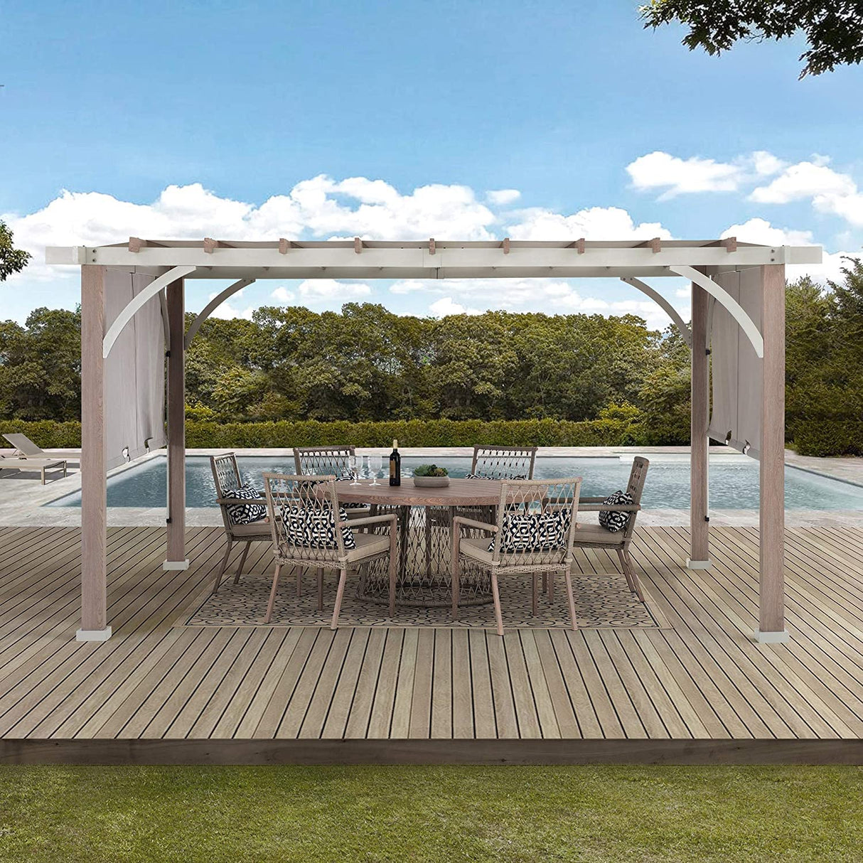 Sunjoy Outdoor Pergola 12 x 14 ft. with Adjustable Sun Shade Canopy for Backyard and Garden Shade, Patio Modern White Steel Frame Grape Trellis Pergolas, Light Gray by SummerCove SummerCove