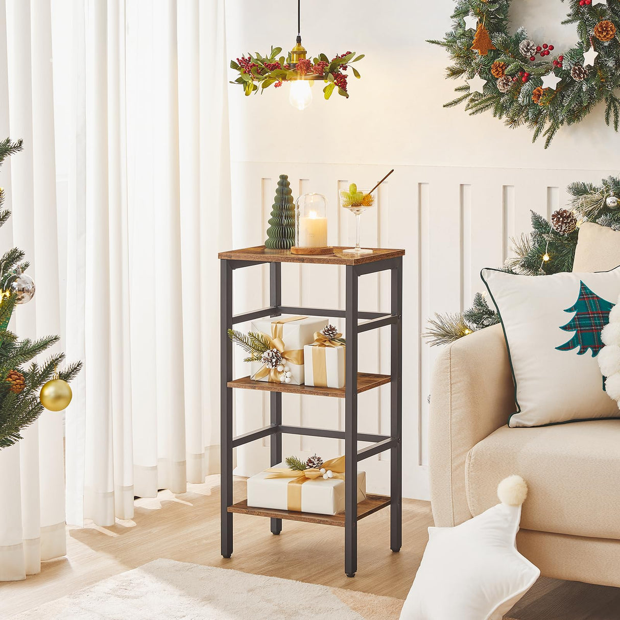 HOOBRO Rustic Brown 3-Tier Narrow Bookshelf & Record Storage Rack HOOBRO