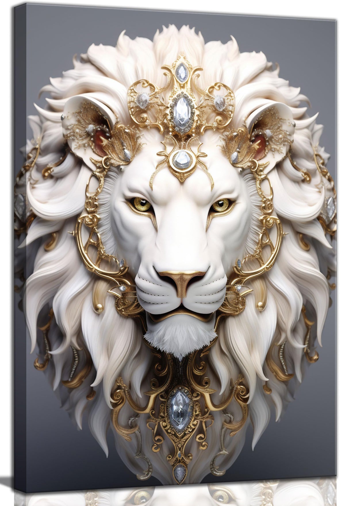 White Lion Canvas Wall Art Wild Animal Portraits Avatar Pictures Painting Decor Modern Large Gold Diamond Beast Posters Prints for Dining Living Room Bedroom Home Decoration Cremooy