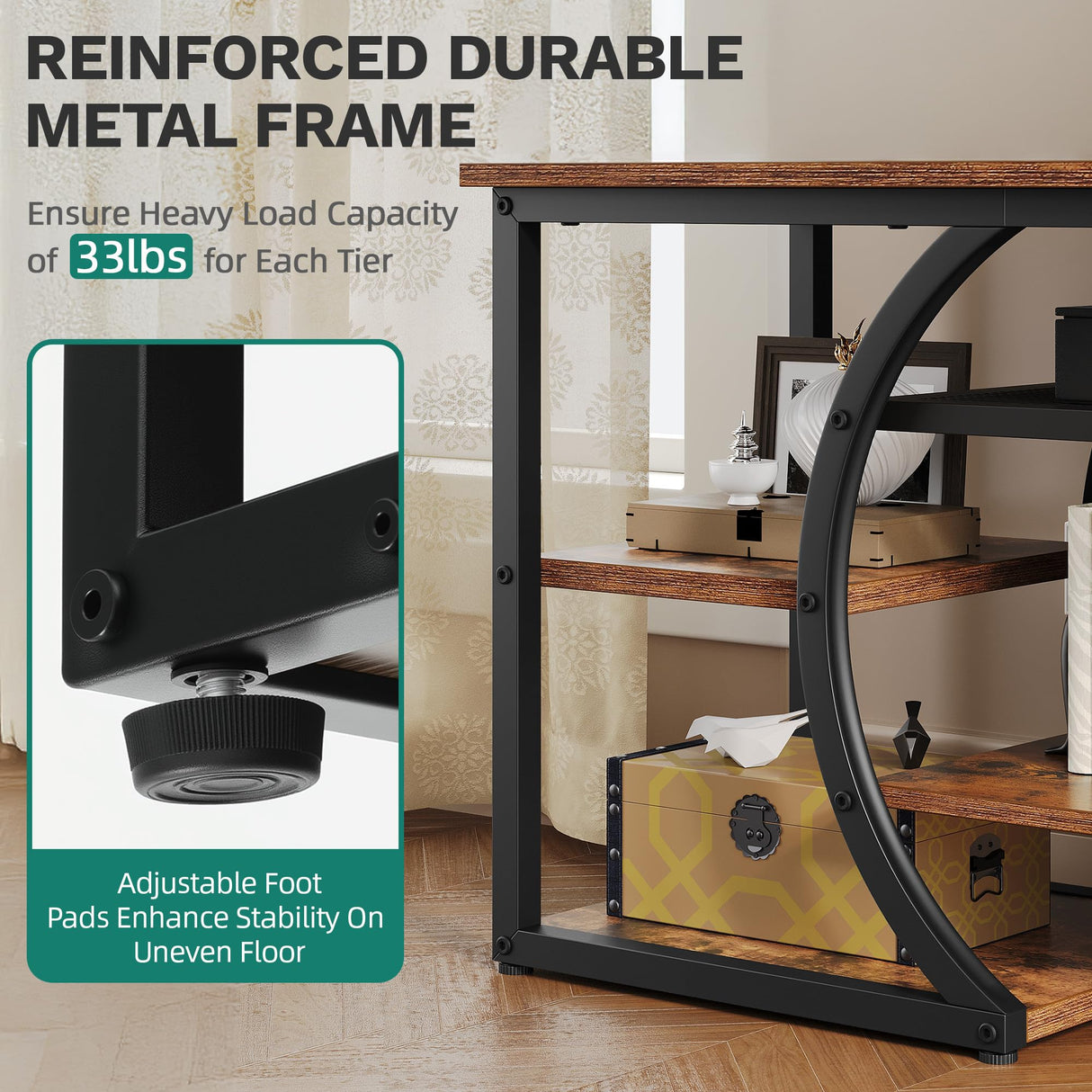 YITAHOME Rustic Coffee Table with Storage 5 Tier Center Living Room Table, 47" Farmhouse Wood Rectangle Cocktail Tea Table, Modern Industrial Accent Table w/Arched Metal Frame for Home Decor, Brown