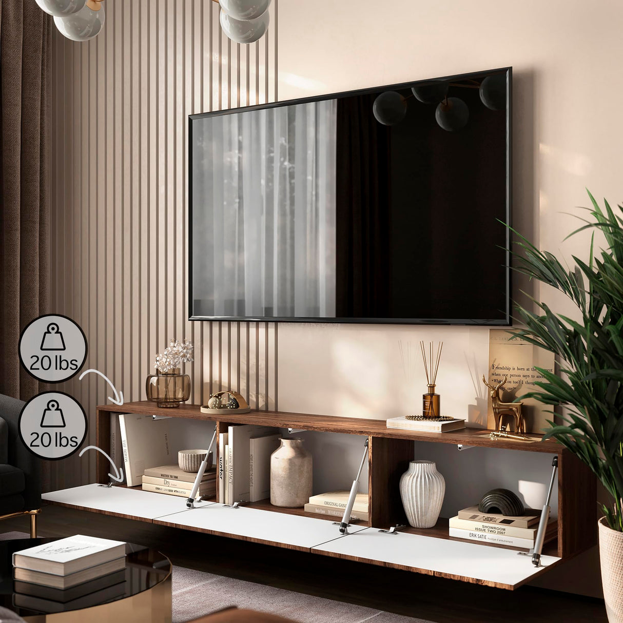 Living Skog Floating TV Stand Wall Mounted for Living Room and Bedroom, Media, Entertainment Center with Storage and Drawers Fits TV 60 65 70 75 80 inch Cabinet (Alessio Brown, 71 in) Living Skog