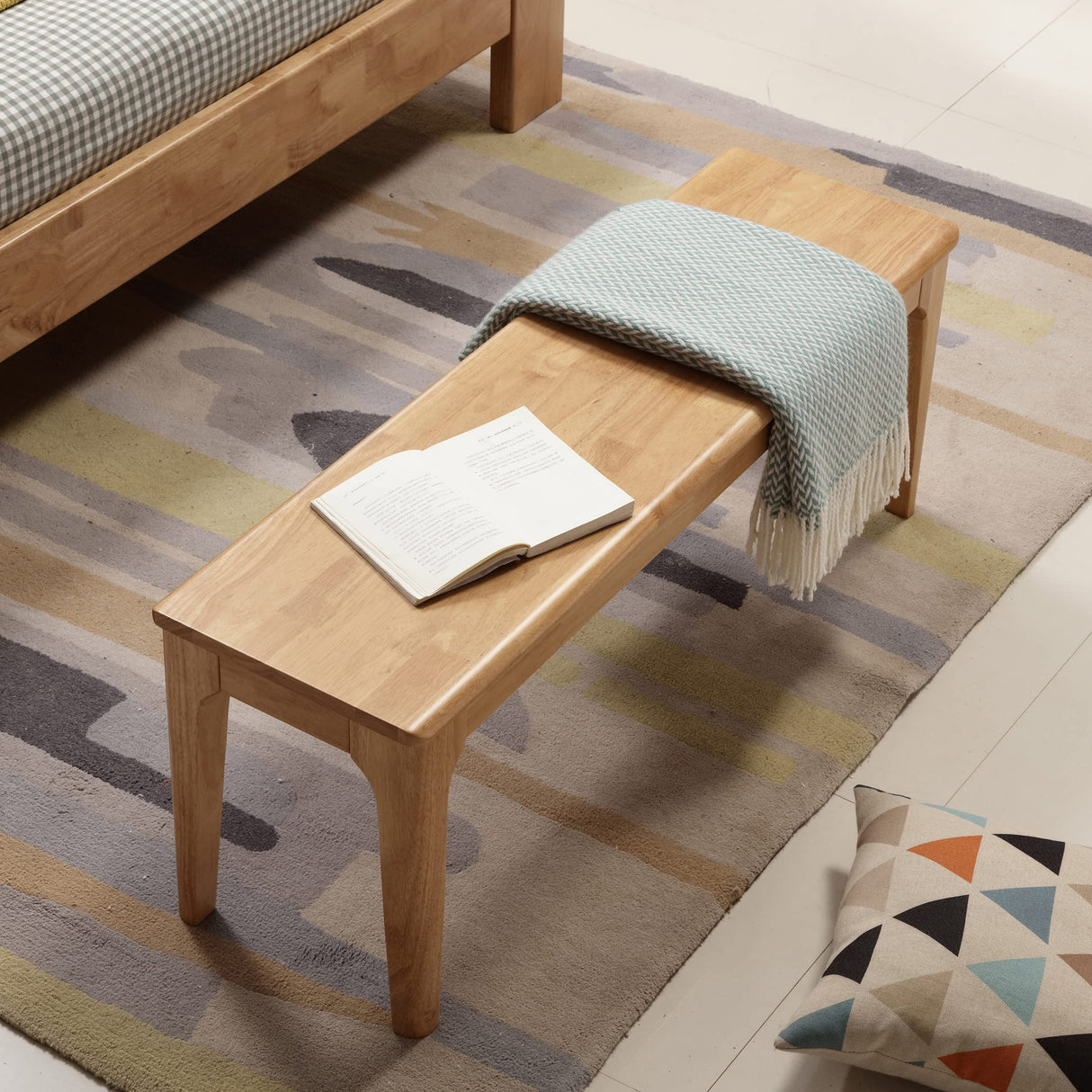 BALANBO Bed End Bench Wood Bench Living Room Entrance Bench Bedroom Seat Dining Table Chair, Bedroom, Living Room, Kitchen Wooden Bench (Natural Color) BALANBO