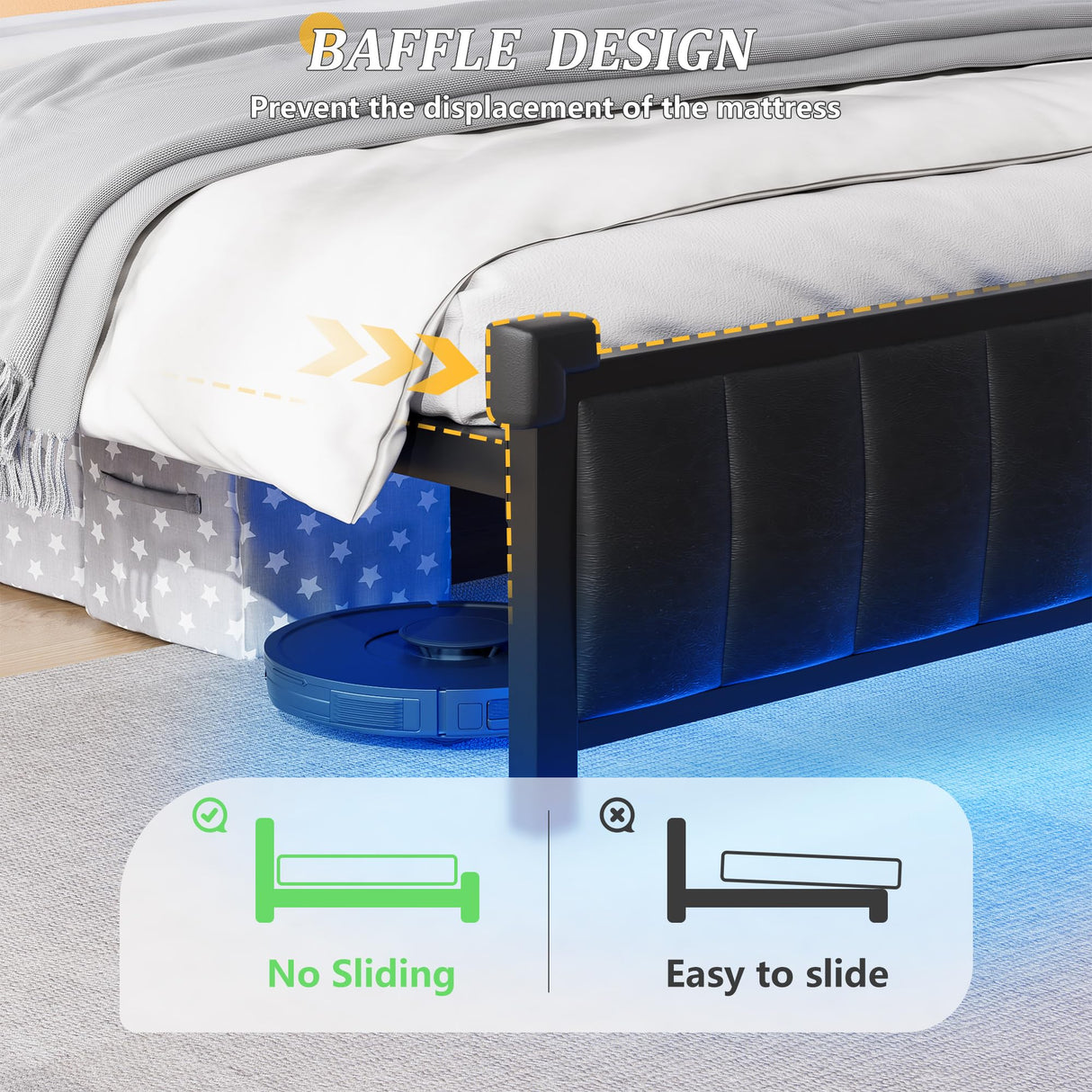 Alohappy Full Size Upholstered Bed Frame with Bookcase Headboard, LED Lighting & Charging Station Alohappy