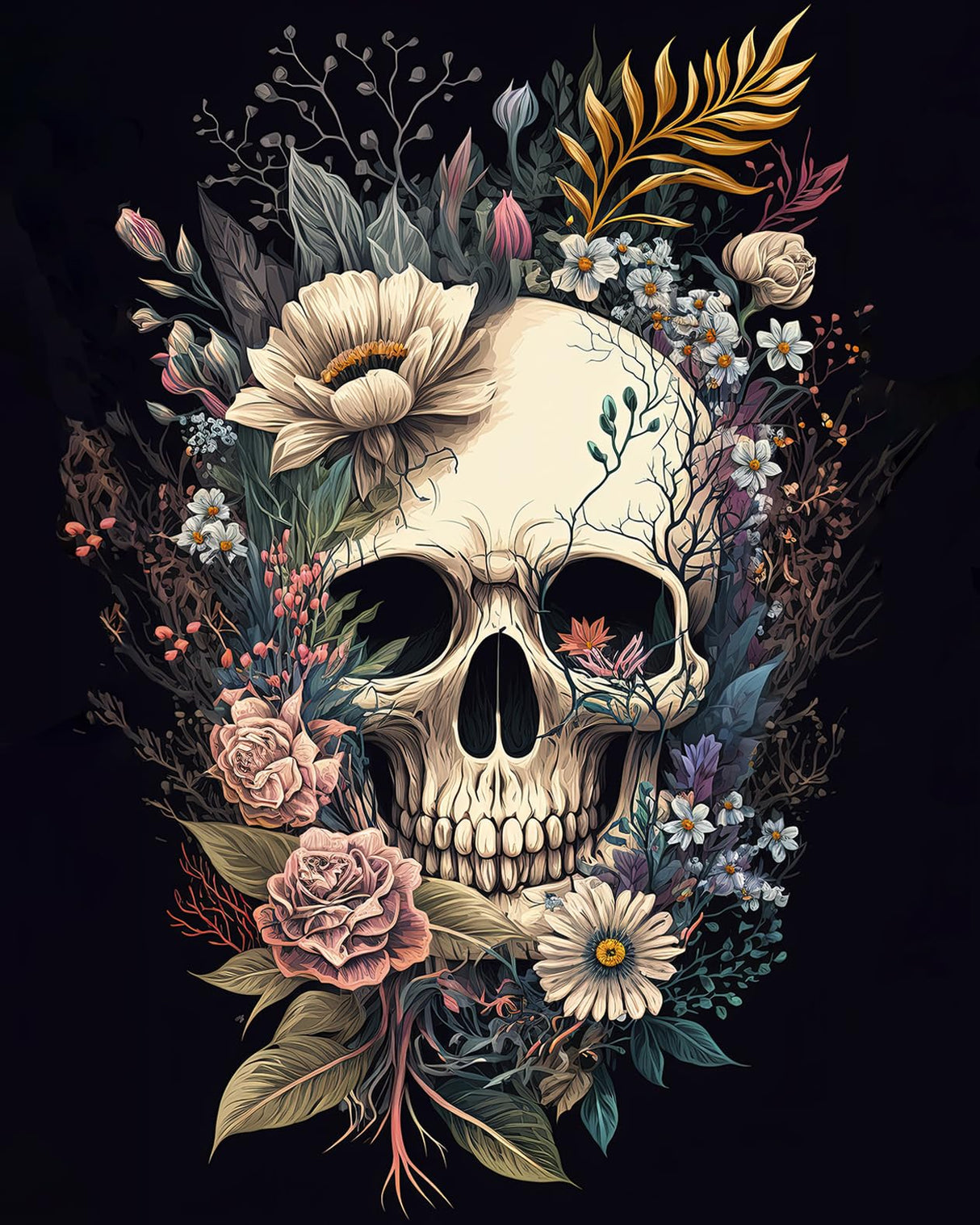 TUMOVO Paint by Numbers Skull with Flowers, Abstract Paint by Number for Adults, Adult Paint by Number Kits on Canvas Drawing Paintwork with Paintbrushes Art Crafts 16"x20"(Frameless) TUMOVO