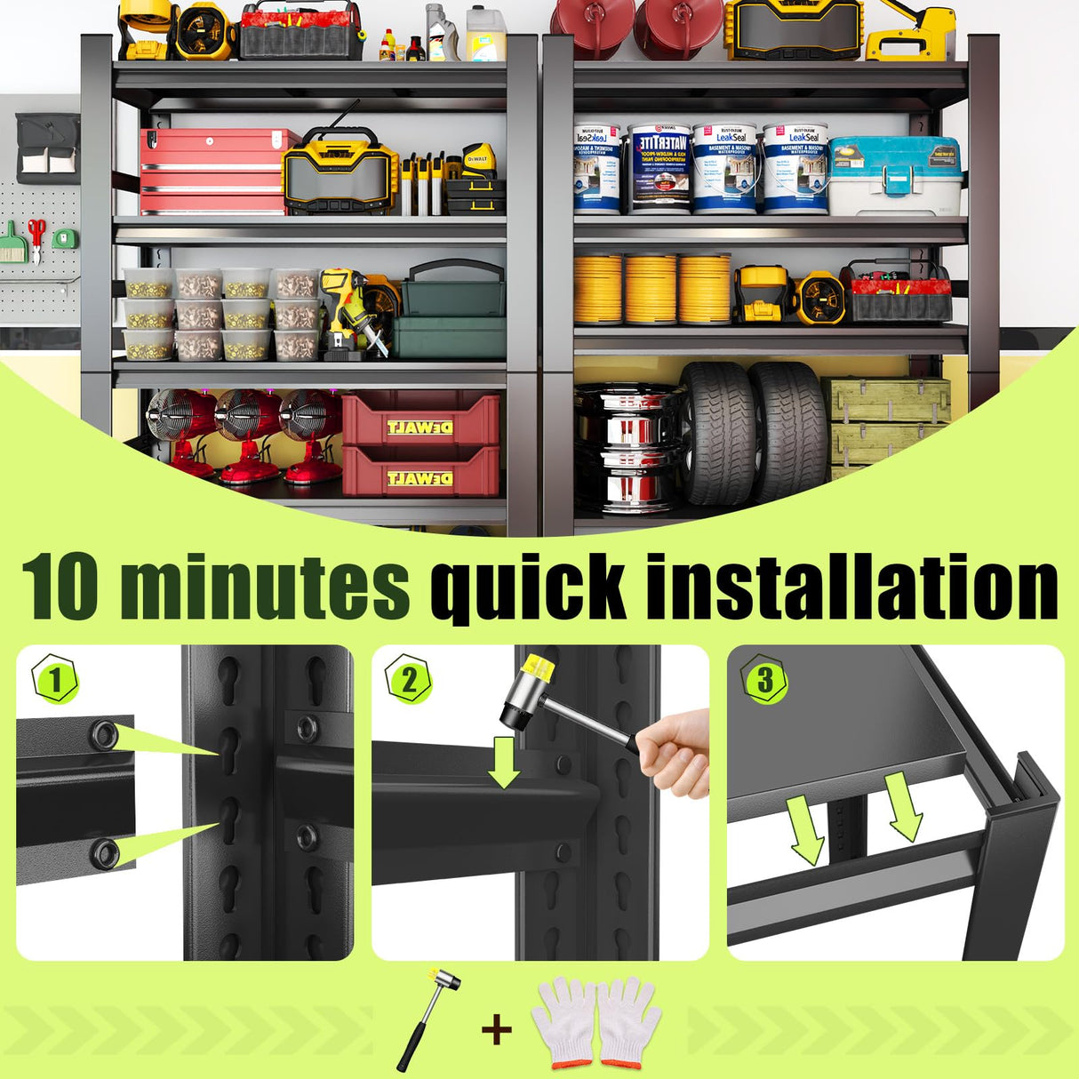 KILISTEELS 71" H x 45" W Metal Garage Shelving Unit 5 Tier Metal Storage Shelves Adjustable Shelving Unit Garage Shelves for Kitchen Warehouse Pantry Basement, 71" H x 45" W x 18" D, Black KILISTEELS