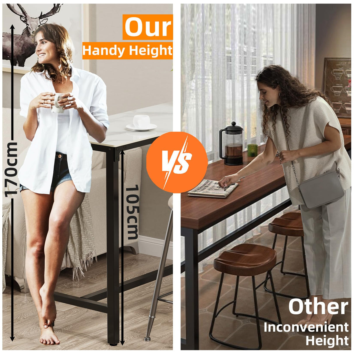 Wisfor High-Top Sintered Stone Bar Table with Black Metal Frame - Stylish White Rectangle Dining Table for Narrow Spaces Wisfor