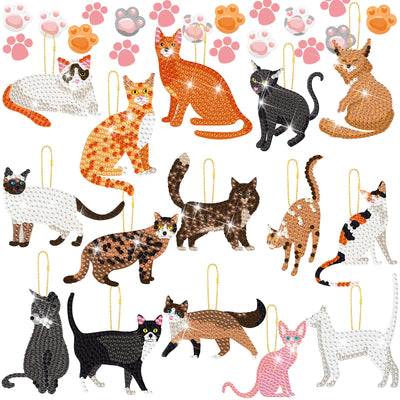 Sasylvia 15 Pcs Animal Diamond Painting Keychains Pet Diamond Painting Keychain Pendant Kits for Adults(Cat)