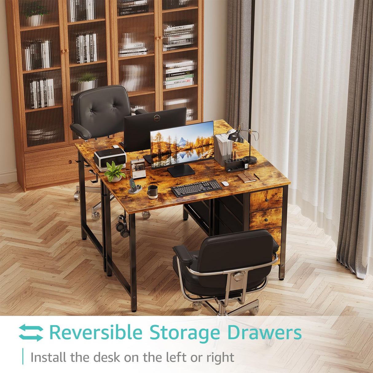 Lufeiya 40 inch Computer Desk with 4 Drawers, Kids Student Small Desks for Home Office Small Space, Work PC Desk Table for Bedroom, Rustic Brown Lufeiya