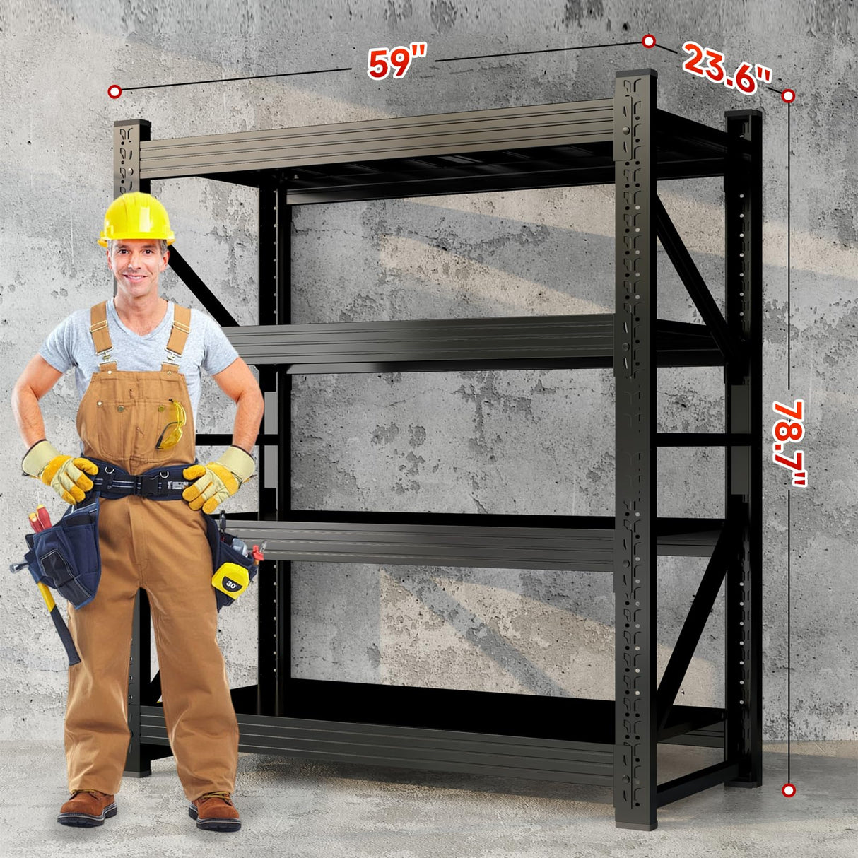 Kobito 5000LBS Storage Shelves, 59" W Garage Shelving Heavy Duty Adjustable Shelving Units, 4 Tier Metal Garage Shelves Industrial Shelving for Garage, Warehouses, Basement, Black Kobito