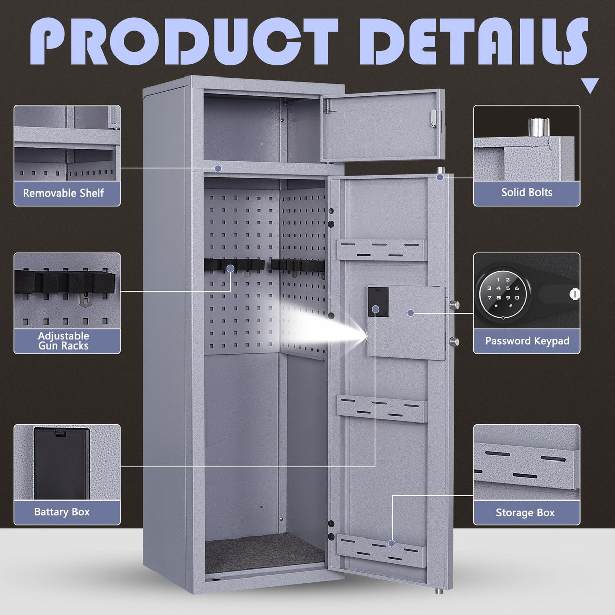 Kaer 10-14 Gun Rifle Safe,Rifle Gun Safe for Shotguns,Large Gun Safe for Home Rifle and Pistols,Long Gun Cabinet for Rifles and Shotguns with Digital Keypad,3 Adjustable Shelves,LED Light(Unassembled) KAER