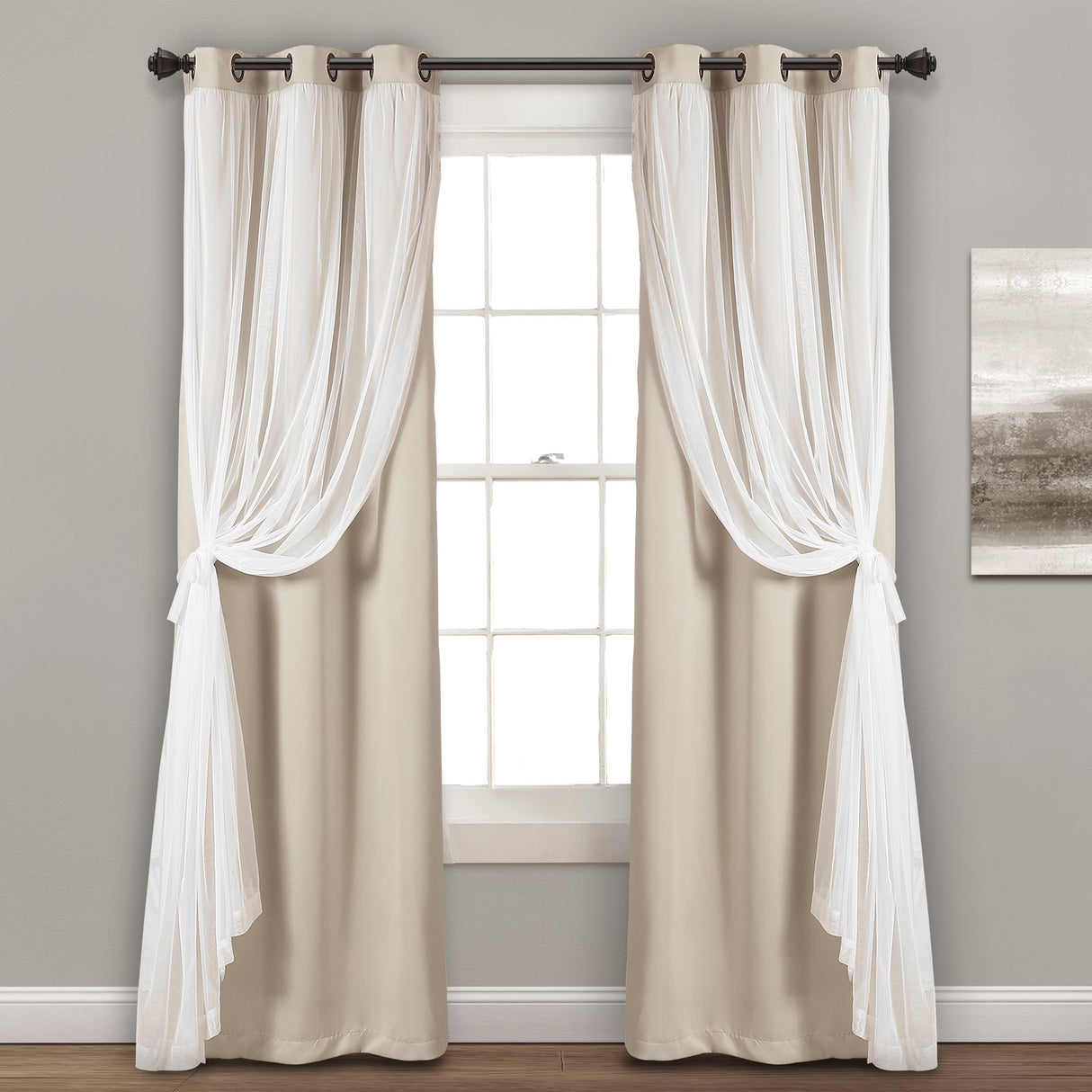 Lush Decor Sheer Grommet Curtains With Insulated Blackout Lining, Window Curtain Panels, Pair, 38"W x 84"L, Wheat - Curtain With Sheer Overlay, Elegant Blackout Curtains for Bedroom Lush Decor