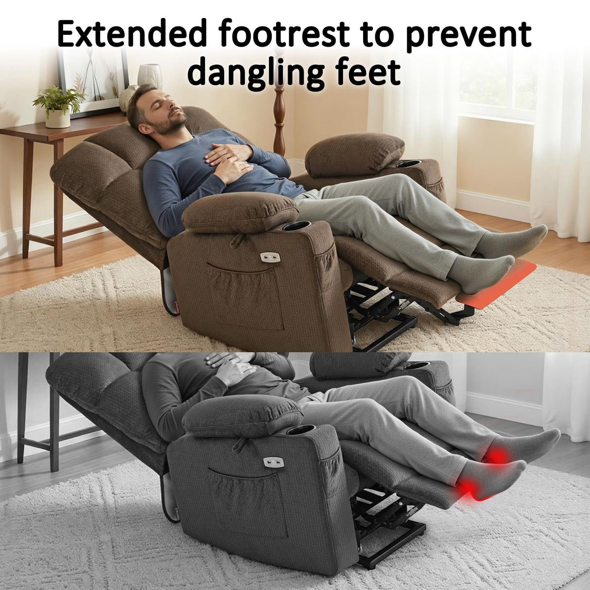MCombo Dual Motor Power Lift Recliner Chair with Massage and Heat for Elderly People, Infinite Position, USB Ports, Cup Holders, Fabric 7679 (Medium, Brown) MCombo