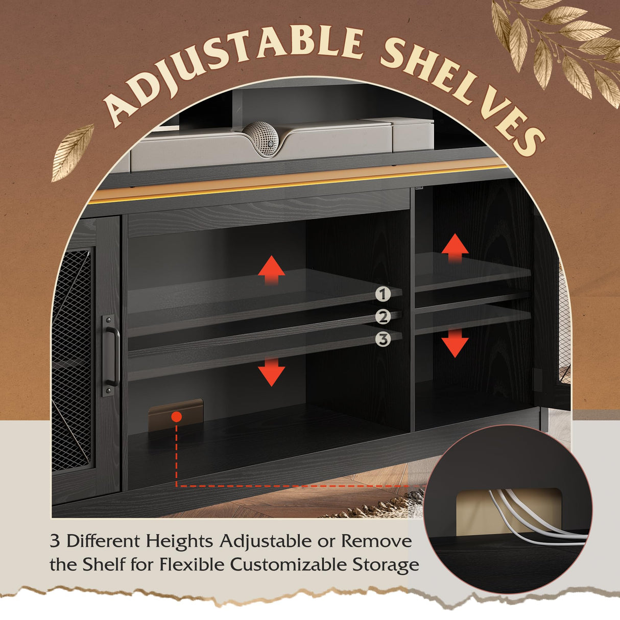 WLIVE TV Stand up to 65 Inch TV, 59" Entertainment Center with LED Lights, Farmhouse TV Media Console with Storage Cabinets, Adjustable Shelves for Living Room and Bedroom, Black WLIVE