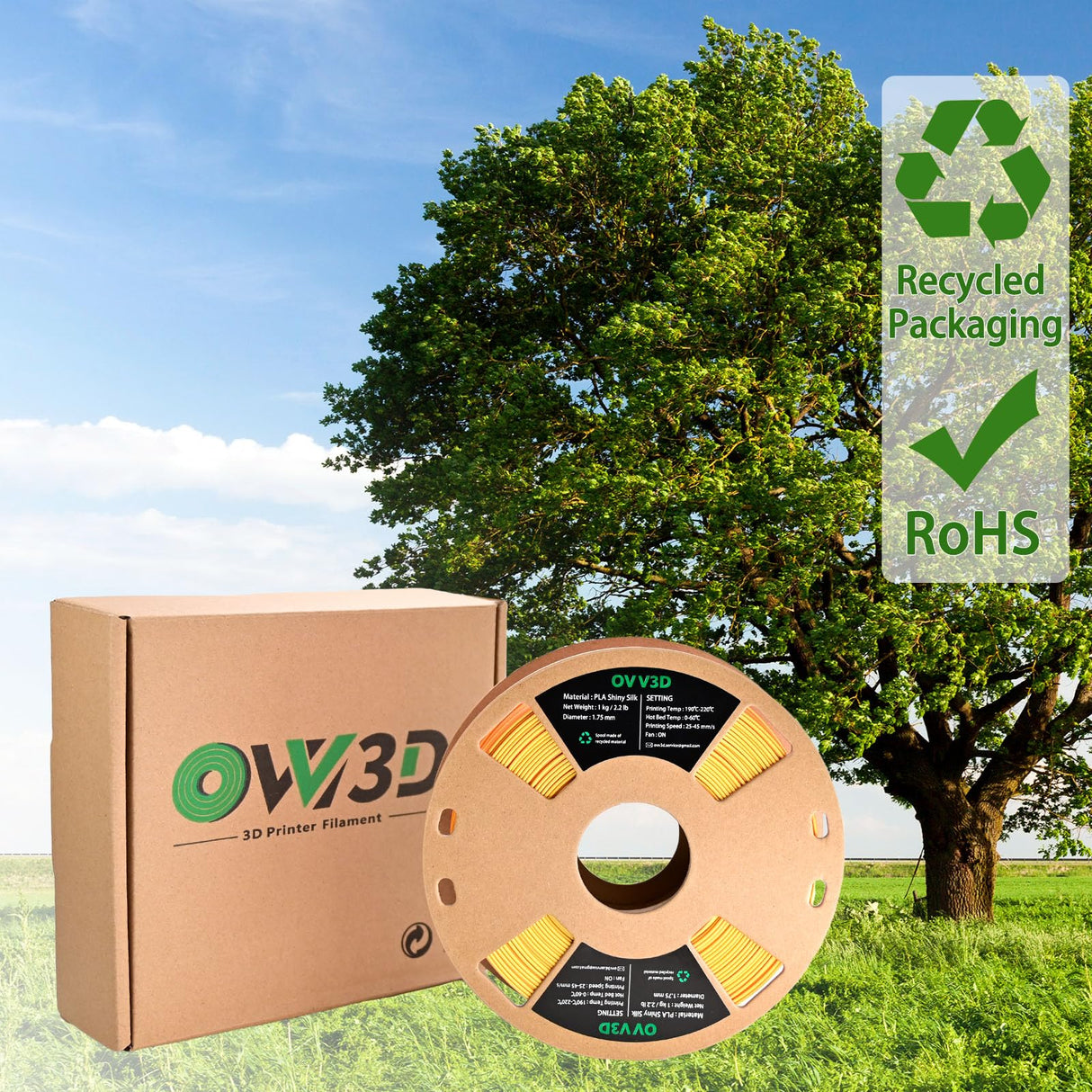 OVV3D PLA Filament 1.75mm, Red Gold 3D Printer Filament Silk PLA Dual Color PLA Filament, Red Gold PLA Filament, Color Change Every Inch Filament 3D Printer Filament +/-0.02mm, 1kg/2.2lb OVVNYXE