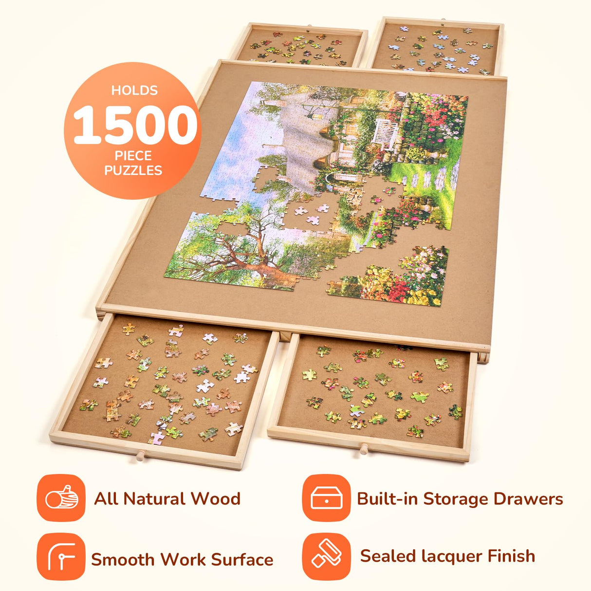 Gamenote 1500 Pieces Rotating Jigsaw Puzzle Table with Cover, Portable Large Puzzle Board with Drawer, Wooden Smooth Plateau Work Surface for Kids Family Game GAMENOTE