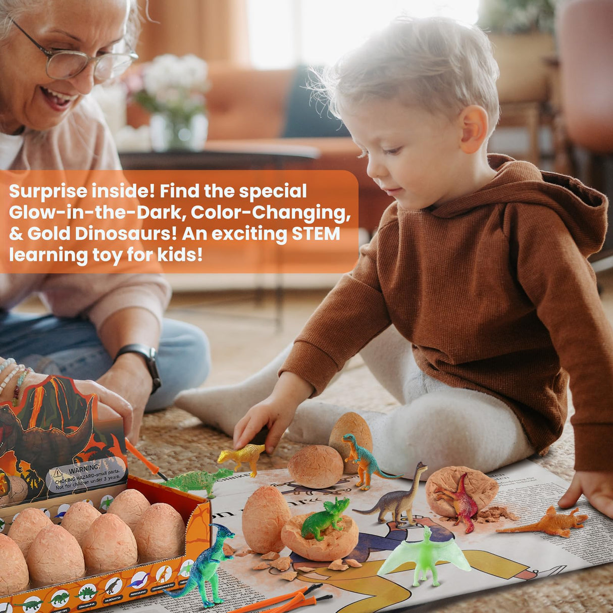 Zippytots Dino Eggs Excavation Dig Kit-12 Unique Dinosaur Eggs with Educational Learning Cards -Easter Eggs STEM Science Activities - Educational Toy Gift for Kids Boys Girls Age 3+ Zippytots