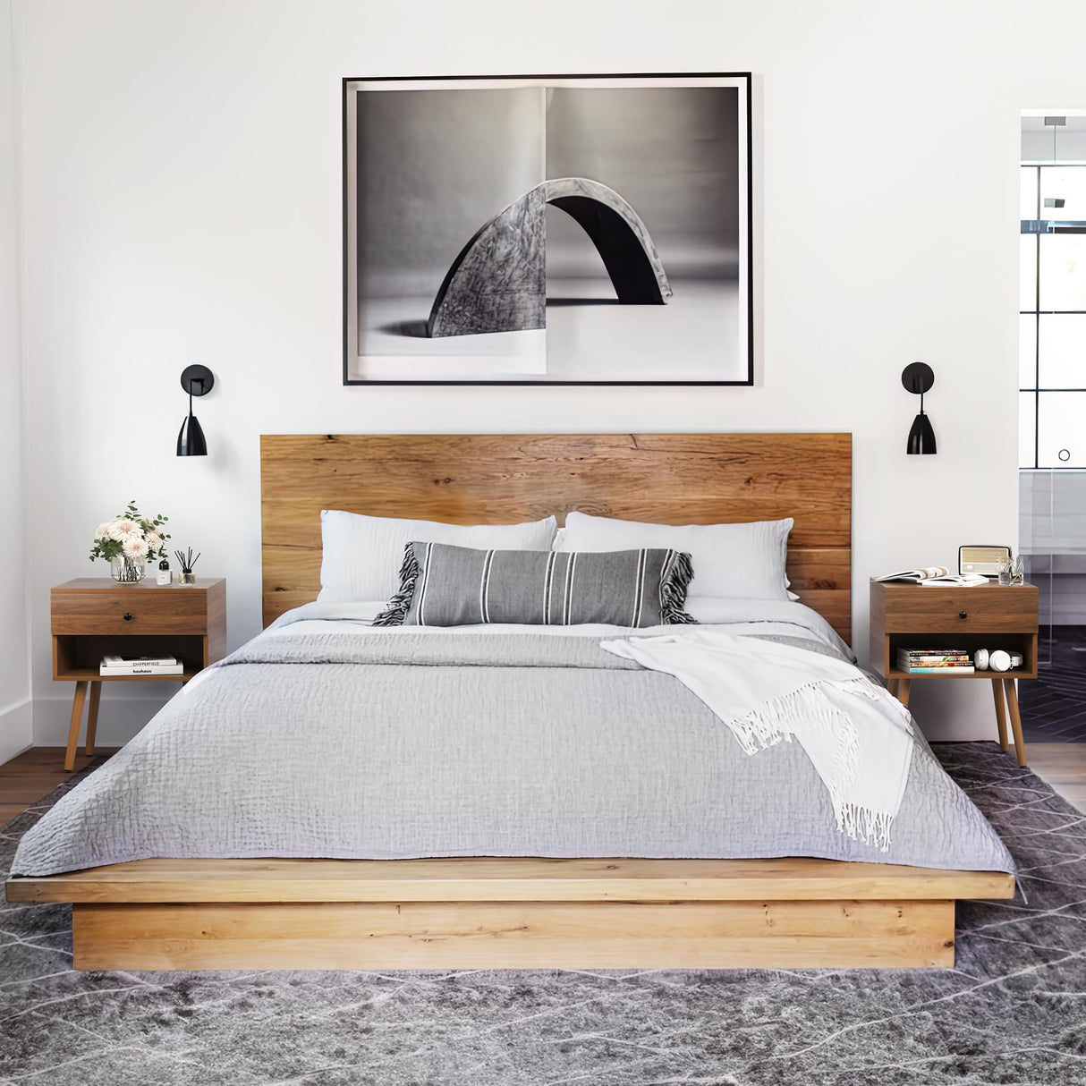 Mazefur Hidden Compartment Nightstands, Mid Century Modern Concealment Furniture, Bedside Table with Wood Legs, End Table with Storage Drawer for Bedroom (1,Walnut) Mazefur