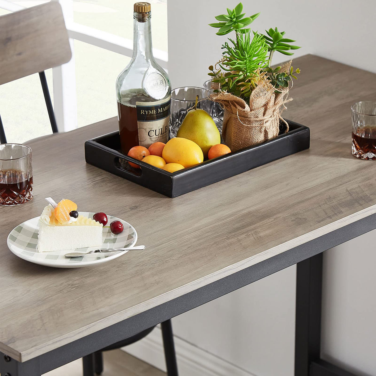 Industrial Grey Bar Table Set with 4 PU Backrest Stools – 5-Piece Counter Height Dining Ensemble GNIXUU