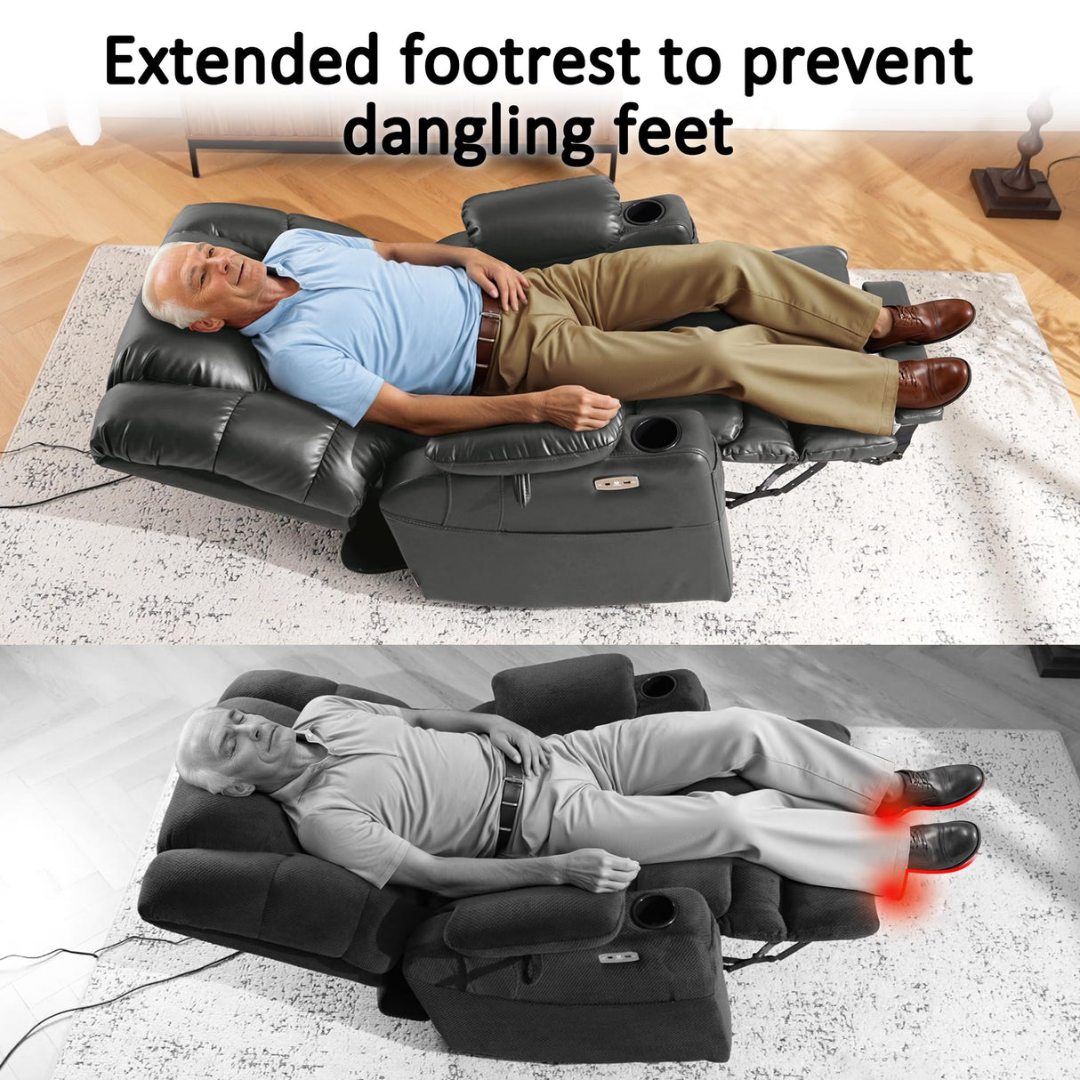 MCombo Large Triple Motor Power Lift Recliner Chair with Massage and Dual Heating, Adjustable Headrest for Tall Elderly People, Faux Leather 7634 (Dark Grey, Large) MCombo