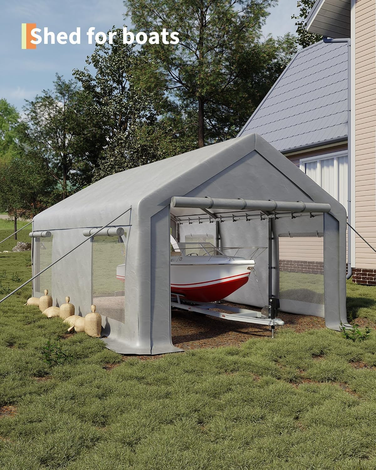 Carport Canopy, 10 x 20ft Garage Tent Shelter Tarp, Heavy-Duty Carport Canopy with Roll-Up Windows & Doors, Removable Sidewalls Car Canopy, Car Tent Waterproof for Cars, Boats, Trucks MilleLoom