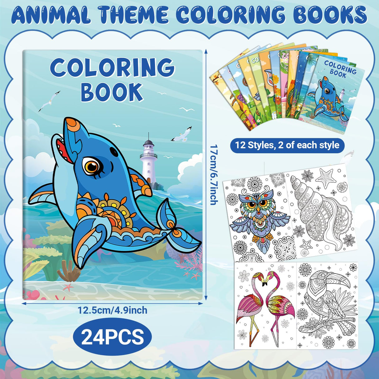 Funrous 24 Pcs Animal Mandala Coloring Books Ocean Jungle Animal Coloring Books DIY Activity Crafts Art for Kids Adults Gift Filler Gifts Home School Classroom Party Favors Funrous
