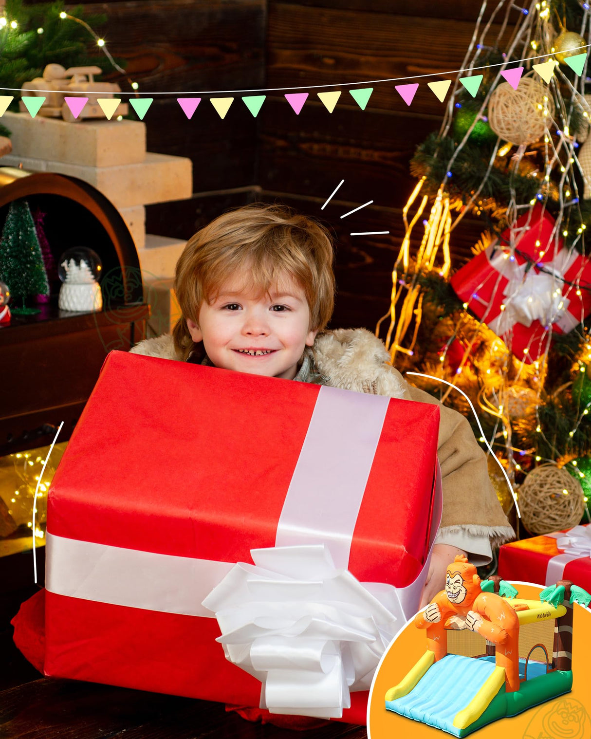 Gorilla Jungle Inflatable Bounce House for Kids 3-8 – 10ft x 4ft Bouncy Castle with Wide Slide & Air Blower, 840D Oxford Cloth for Indoor & Outdoor Adventures WoodArtSupply