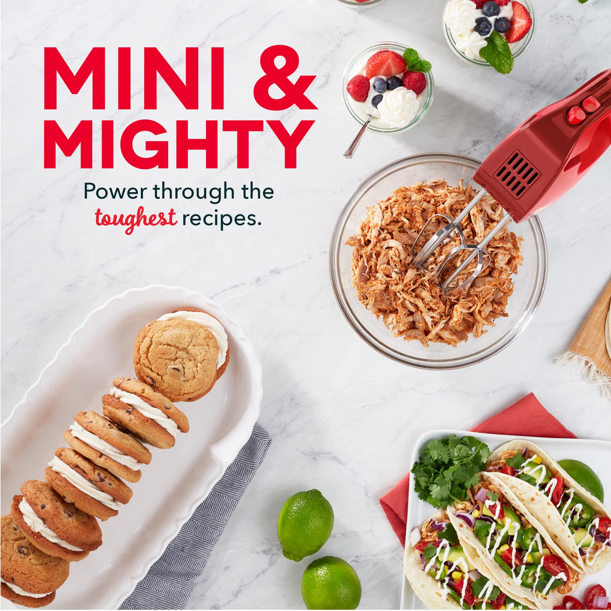 Dash SmartStore™ Compact Hand Mixer Electric for Whipping + Mixing Cookies, Brownies, Cakes, Dough, Batters, Meringues & More, 3 Speed, 150-Watt - Red DASH