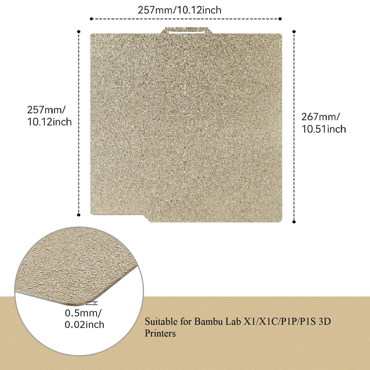 HICTOP Bambu lab PEI Sheet Double Sided 257.5 x 257.5mm(10.14 * 10.14inch) Textured PEI Sheet PEI Build Plate for Bambu Lab X1/ X1C/ P1P /A1 3D Printers HICTOP
