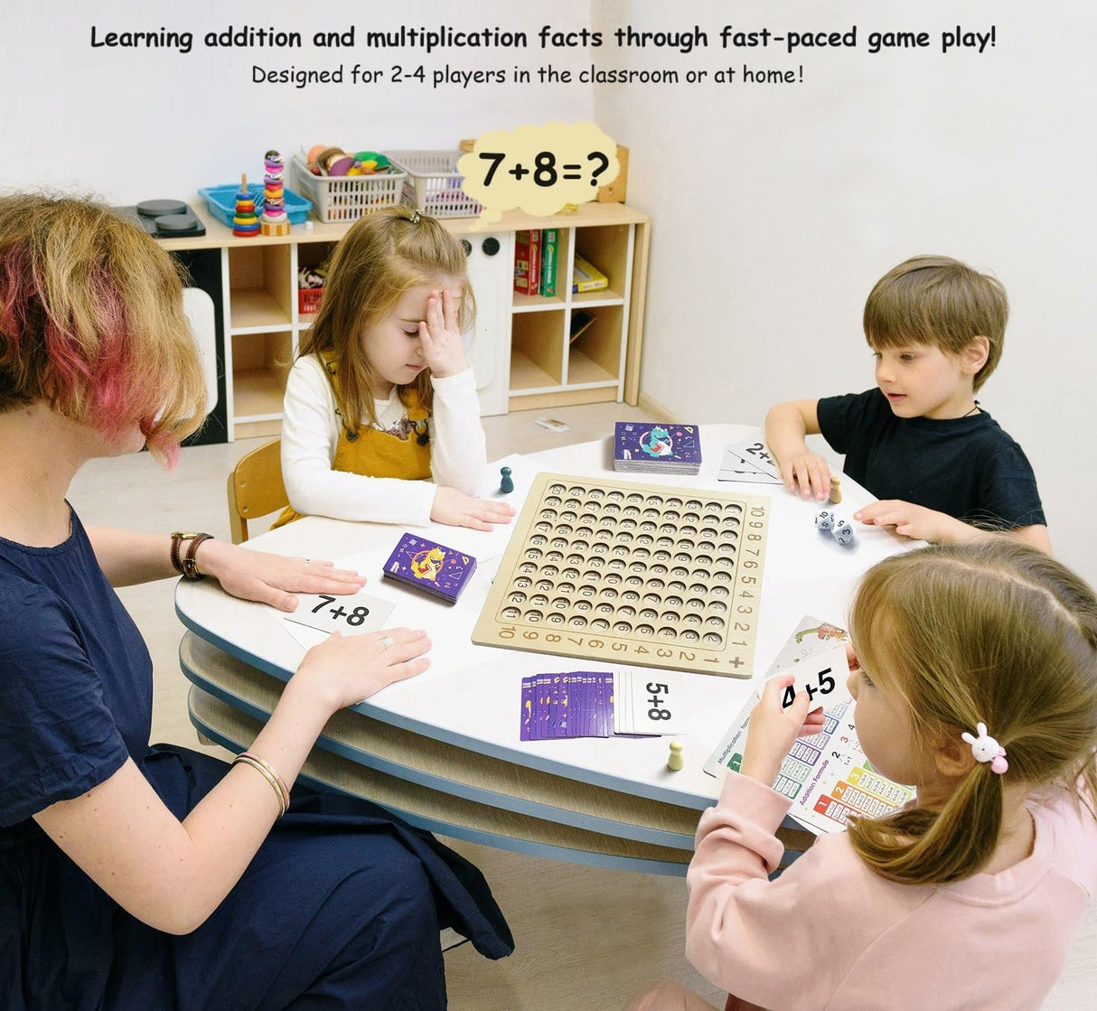 2 in 1 Multiplication Addition Math Board Game for Kids - Wooden Montessori Math Toys for Girls Boys 4 5 6 7 8 9 Years Old Wood Double Sided Board Table Dice Card Games for Family Cltoyvers