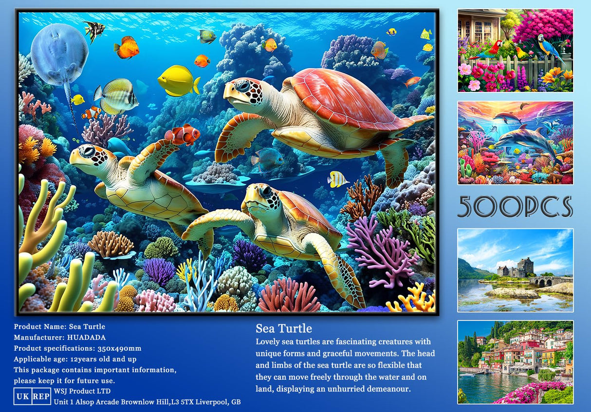 500 Piece Jigsaw Puzzle for Adults -Sea Turtle Jigsaw Puzzles 500 Pieces Puzzles for Adults-The Underwater World Finished Size 19.3" x 13.7" HUADADA