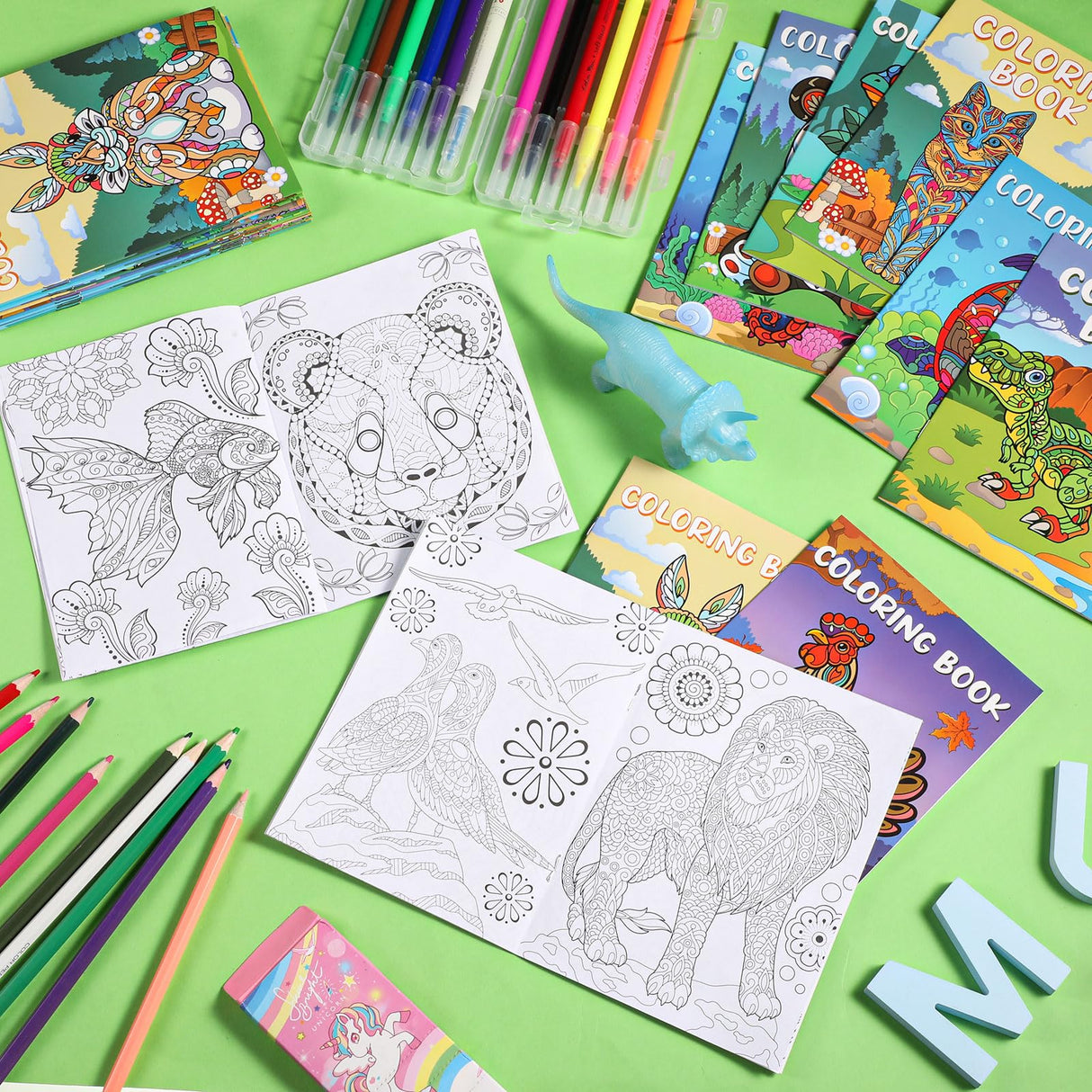 Pasimy 24 Pcs Animals Coloring Books DIY Mandala Ocean Jungle Animal Coloring Book Mini Holiday Activity Supplies for Kids Adult Party Favors Gift Bags Filler Classroom Activity Pasimy