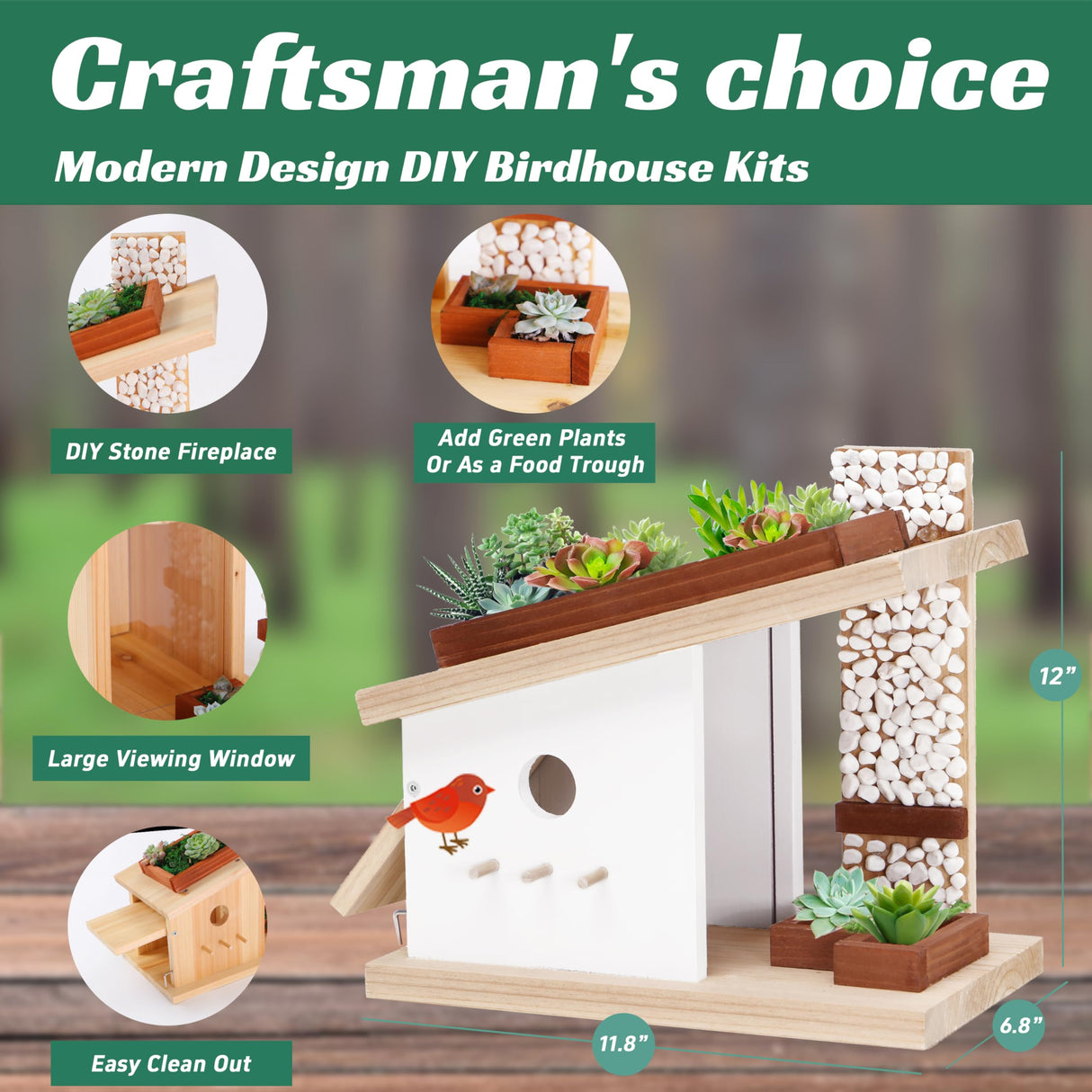 Modern Birdhouse Woodworking Kit, Build Your Own DIY Bird House Kit for Kids and Adults, DIY Woodcraft Building Projects with Paint Set Rioychan