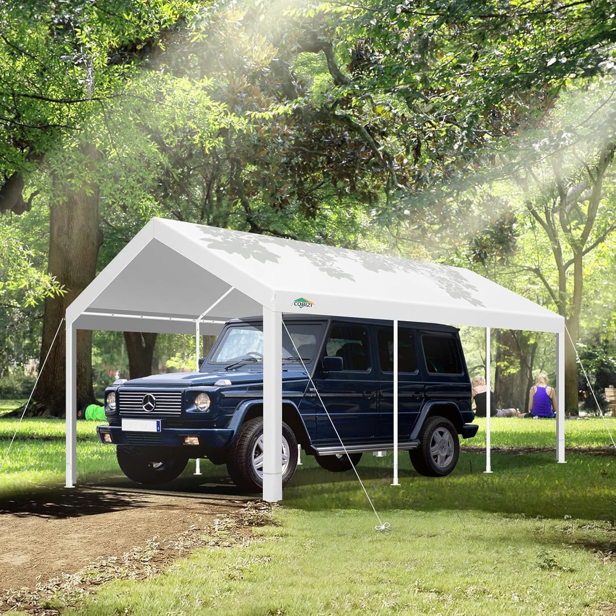 COBIZI Carport 10x20ft Heavy Duty Portable Garage, 2.0 Powder Coated Frame(Better Than Galvanized), Waterproof Shelter with Built-in Sandbags, for Car/Boat/SUV, White COBIZI