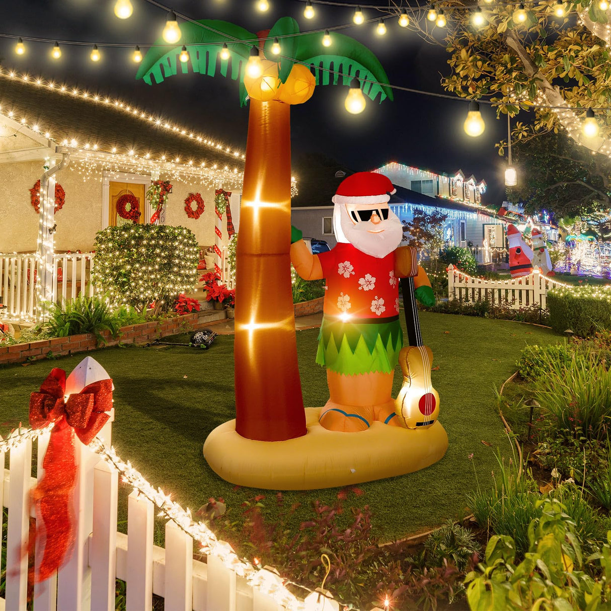 Liliful 8 Ft Tall Christmas Santa Inflatable Outdoor Decorations Hula Santa Claus on Beach Palm Tree Outdoor Xmas Blow Up Yard Decoration with LED Lights for Christmas Party Outdoor Garden Lawn Patio Liliful