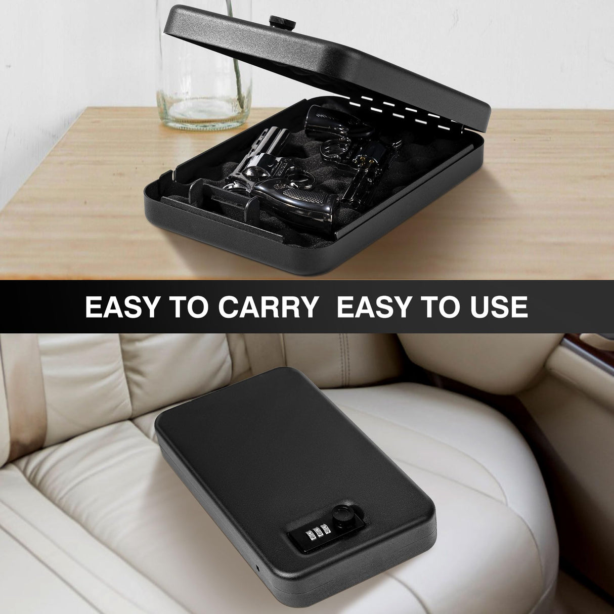 Sgorlds Gun Safe for Pistol, Portable Handgun Lock Box with Combination Lock, Pistol Safe for Car, Home, Travel, 11.5" x7.5" x2.5",Black Sgorlds