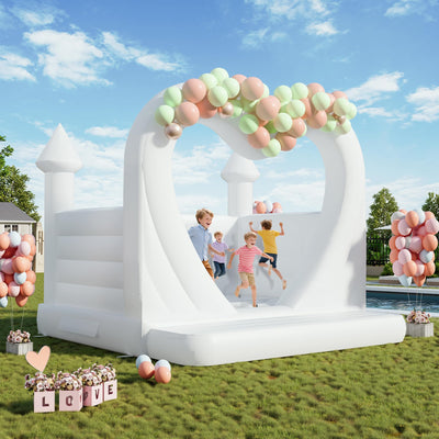 Albott 13.1x13.1x10 FT Commercial PVC Inflatable White Bounce House for Kids, Large White Castle Bounce House with 950W Blower & Higher Inflatable Wall for Wedding Birthday Party