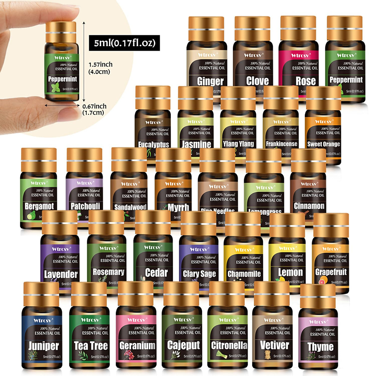 Essential Oils Set -Essential Oils - 100% Natural Essential Oils-Perfect for Diffuser, Humidifier,Aromatherapy, Massage,Skin & Hair Care,30x5 ml(0.17fl.oz Wtrcsv