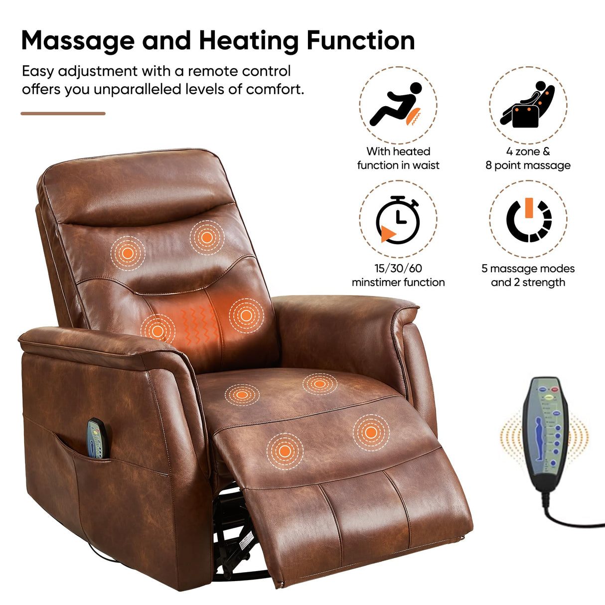choairy Massage Rocker Recliner Chair, Oversized Manual Glider Rocking Recliners, Reclining Chair with Massage and Heat, Faux Leather Nursery Recliner for Living Room, Dark Brown choairy