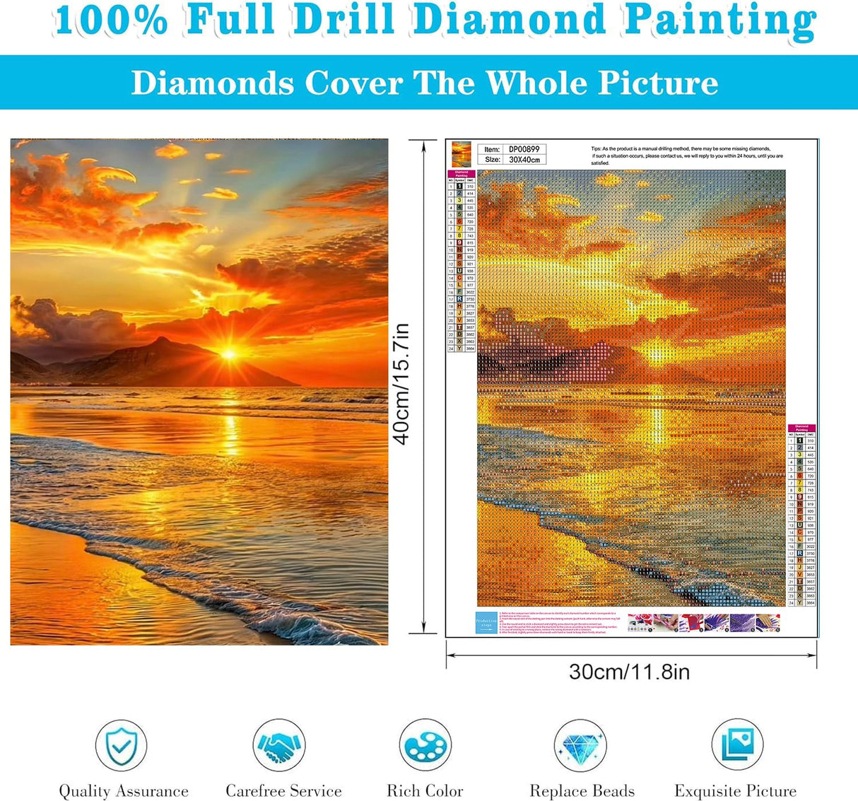 RYMILIE 5D Diamond Painting Kits for Adults - Sunset Beach Diamond Art Kits for Beginner,DIY Full Drill Diamond Dots Crystal Craft Kits for Home Wall Decor Gifts 12x16in RYMILIE