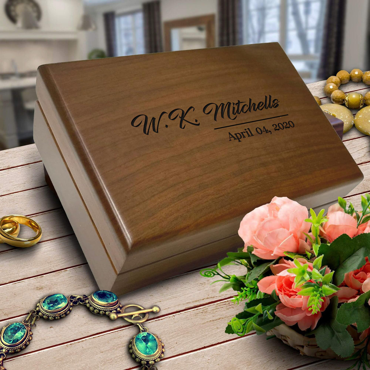 Personalized Memory Box, Custom Memento Box, Gift for Husband Wife, Wedding Day Memory Box, Engraved Keepsake Box for Couples, Memorial Gift, Hand Made Birthday Keepsake Box, Monogrammed Jewelry Box Generic
