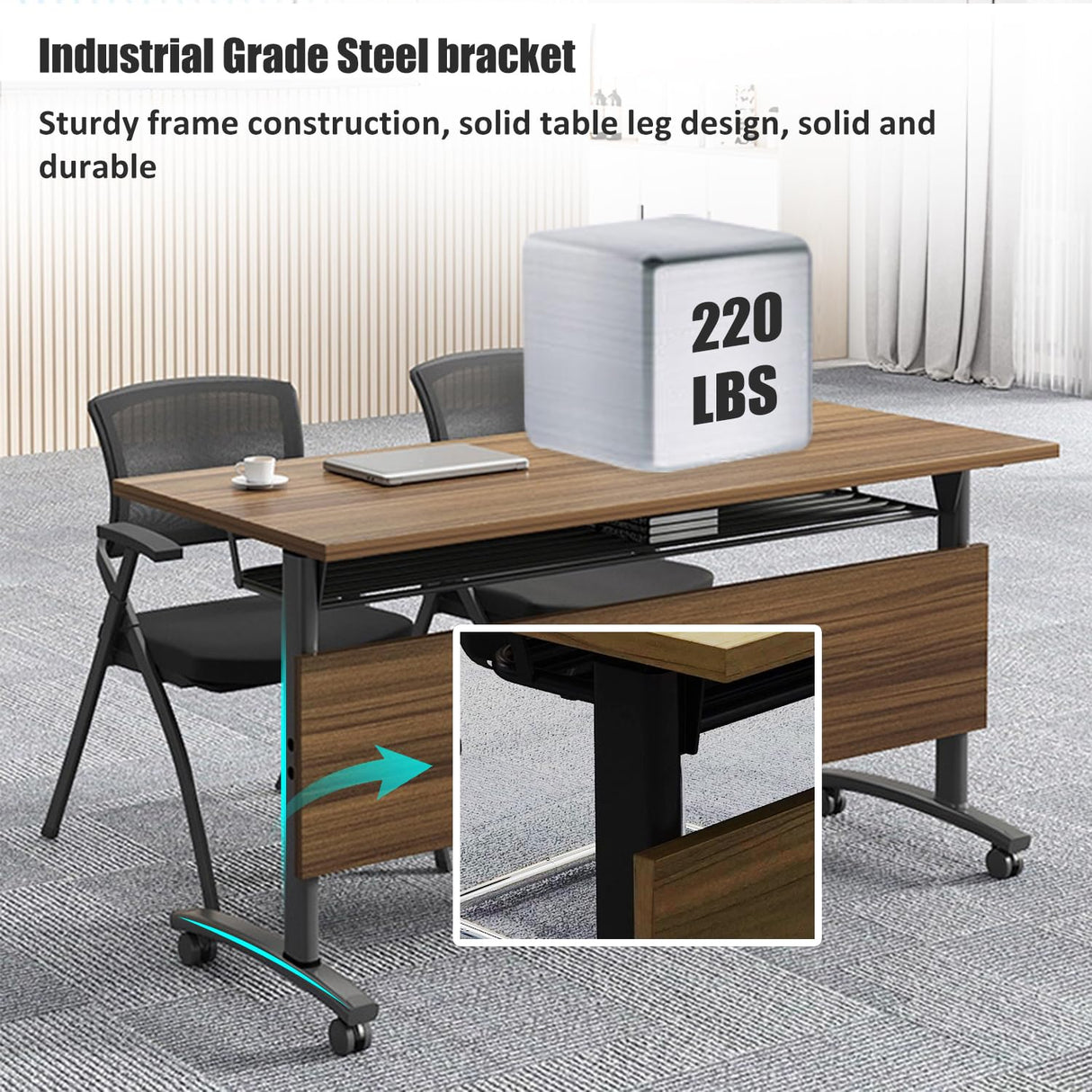 Folding Conference Table,Super Sturdy Large Rectangle Meeting Seminar Table for 12 Person,Mobile Conference Room Tables with Wheels,Modular Long Business Training Tables,Modern Office Seminar Tables VORDERRY