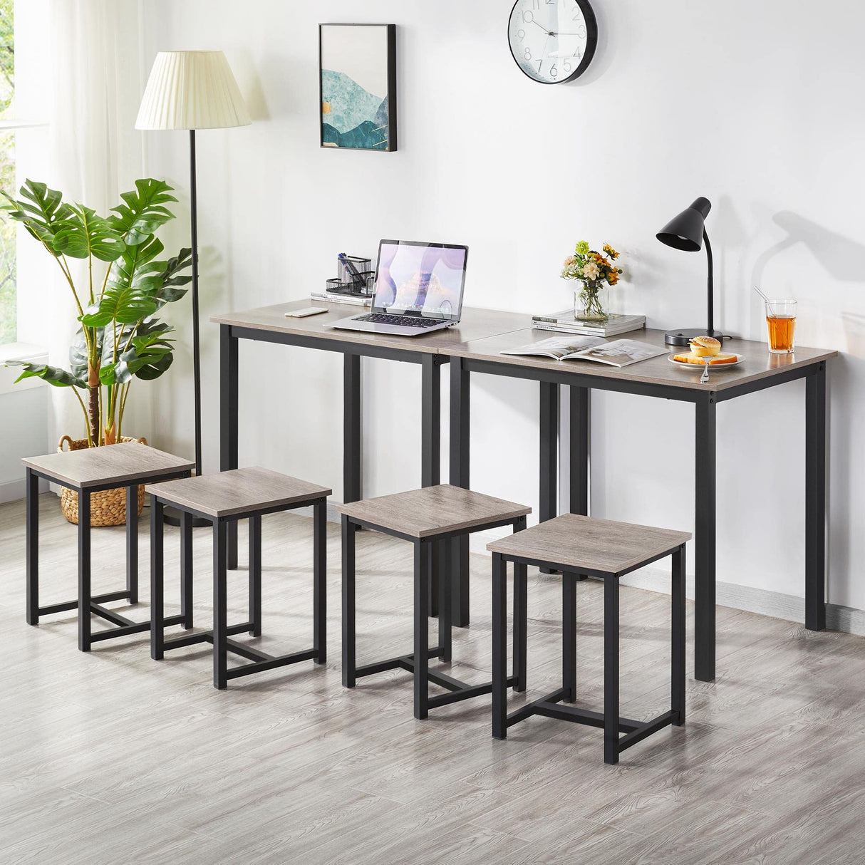 Yaheetech 3 Piece Dining Table Set - Kitchen Table & Chair Sets for 2 - Compact Table w/ 2 Stools & Space Saving Design for Dining Room Living Room Kitchen, Gray Yaheetech