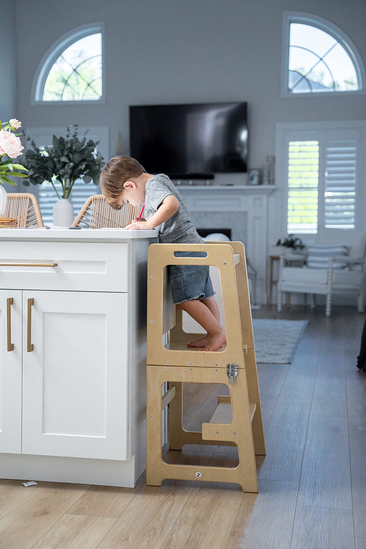 Avenlur Date 4-in-1 Foldable Kitchen Tower - Toddler Step Stool with Chalkboard, Desk Table and Chair - Waldorf and Montessori Kitchen Stool - Kitchen Stool Tower for Toddlers 18 Months to 6 Years Avenlur