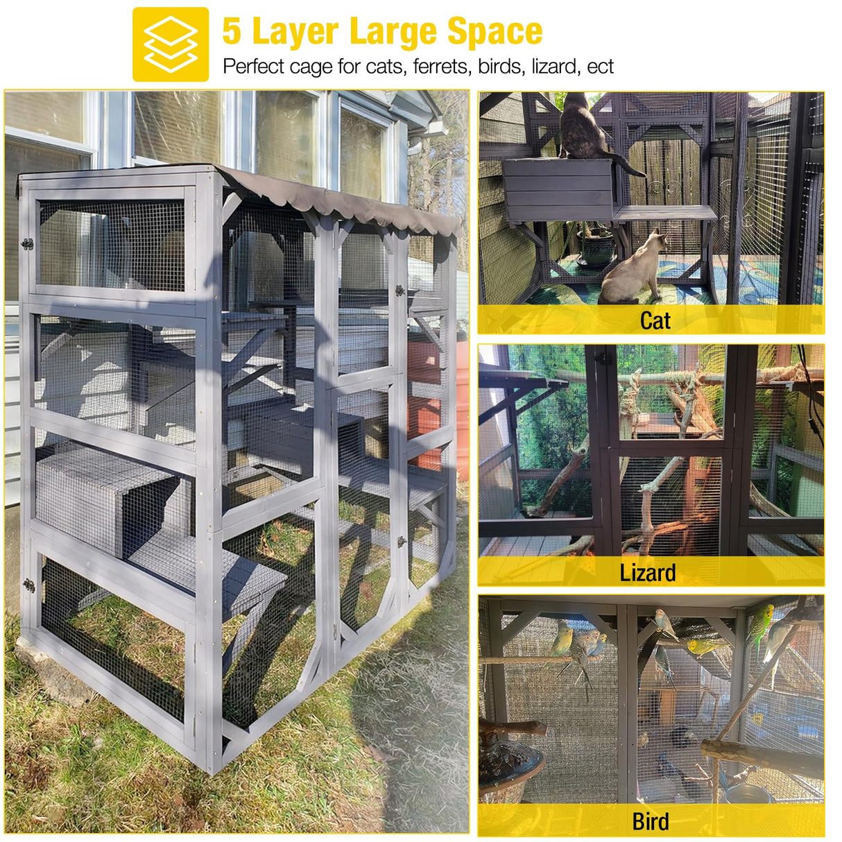 Aivituvin Cat House Outdoor Catio Kitty Enclosure with Super Large Enter Door,Wooden Cat Cage Condo Indoor Playpen with Platforms,Small House,70 Inch Aivituvin