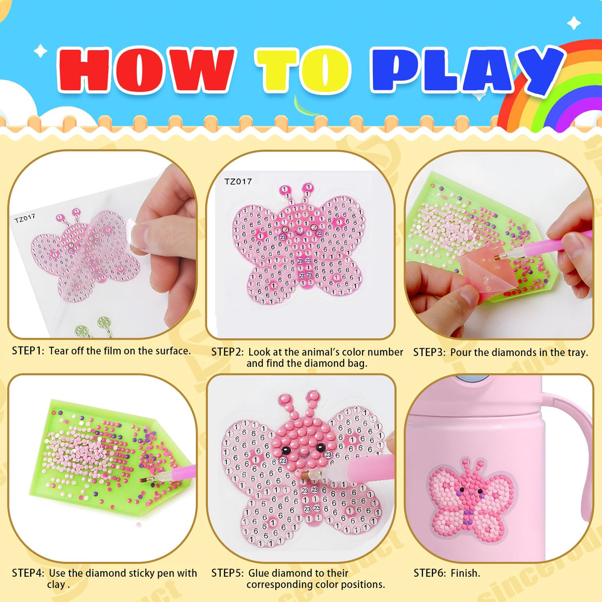 sinceroduct Sparkling 5D Diamond Sticker Kit for All Ages, 64 PCS Cute Animals & Dinosaurs, Eco-Friendly, Reusable & Easy DIY Art for Creative Fun and Learning sinceroduct