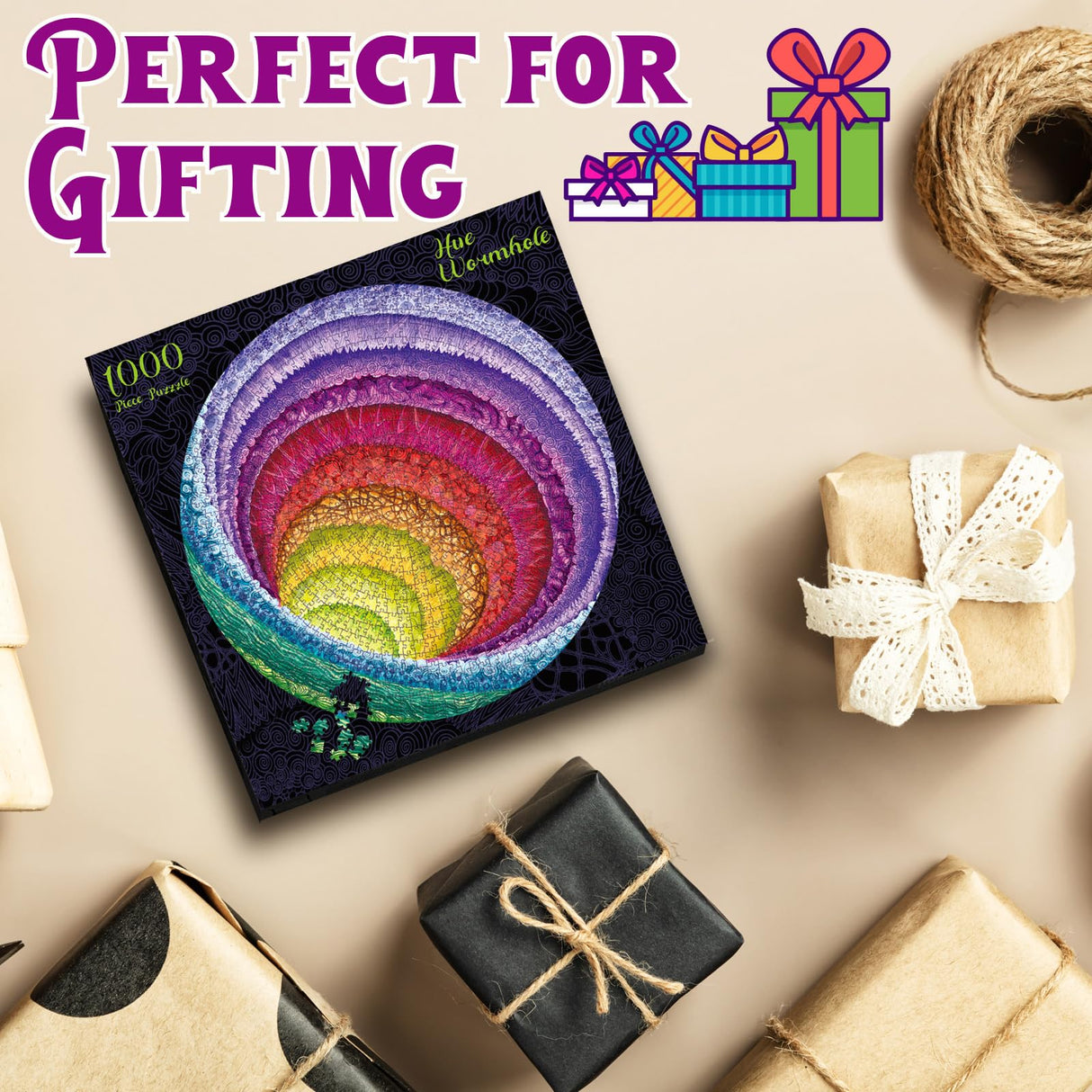 Antelope - 1000 Piece Rainbow Puzzle for Adults, Hue Wormhole Jigsaw Puzzles 1000 Pieces,1000 Piece Round Puzzles, Wormhole Puzzles, High Resolution, Matte Finish, Smooth Edging, No Dust, 3D Puzzle ANTELOPE