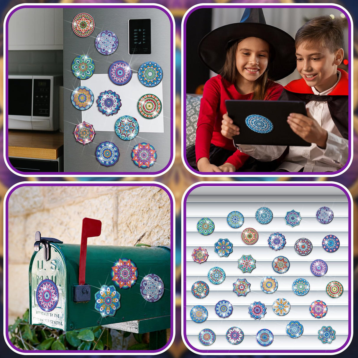 Frienda 30 Pcs Diamond Painting Refrigerator Magnets Spring Diamond Art Magnet Kits for Adults Summer Mandala Flower Cat Fridge Stickers for Beginners Adults Kids DIY Craft Gifts Home Decors(Mandala) Frienda