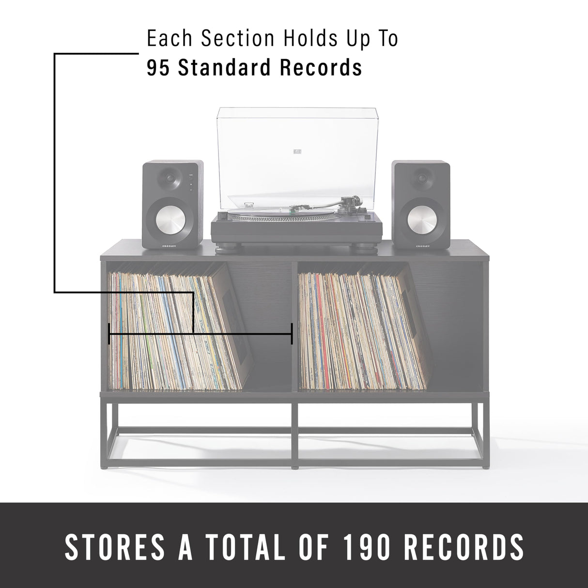 Crosley Furniture Enzo Medium Vinyl Record Storage TV Stand and Entertainment Center, Media Console, Black Crosley Furniture