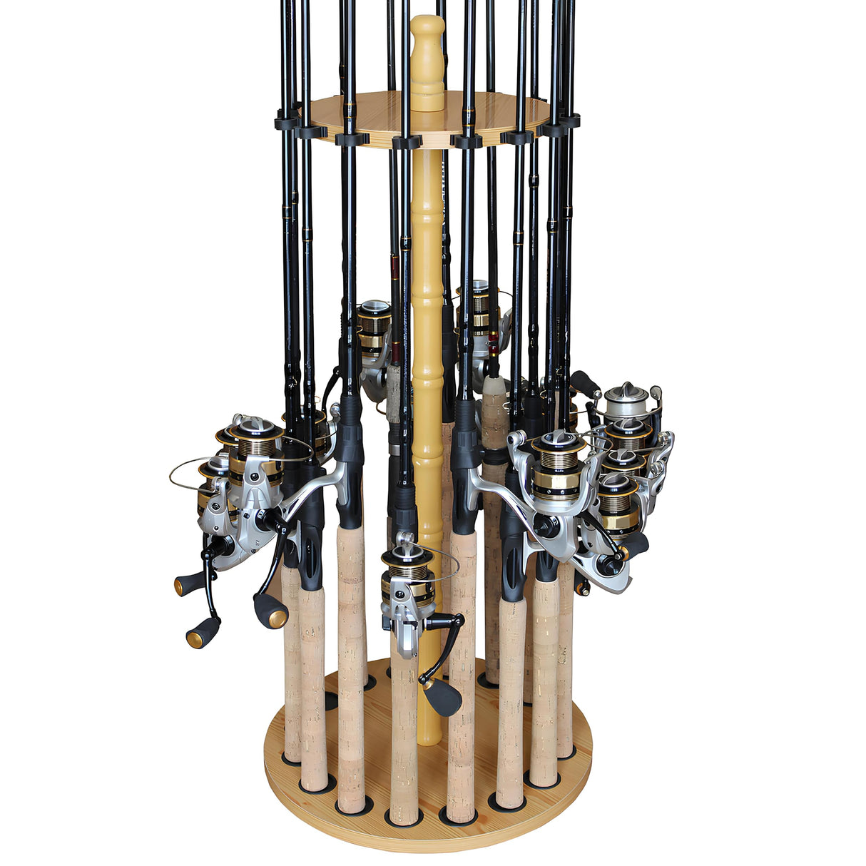 Rush Creek Creations Round 16 Fishing Rod Storage Rack - Features Traditional Handcrafted Wood Post - No Tool Assembly, Wood Grain Laminate Rush Creek Creations